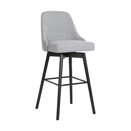 Armen Living Sicily 30" Swivel Black Wood Bar Stool in Light Gray Fabric LCSIBABLKGRYF30